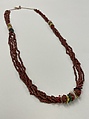 Necklace, five strands magenta-colored seeds, Seeds, plastic, Maure